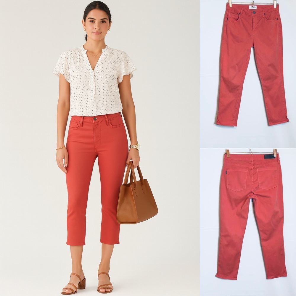 Parker Smith Pedal Pusher Crop Jeans Size 27 Side Slits Stretch Coral
